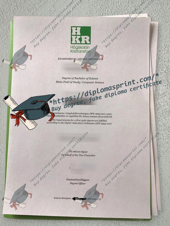Kristianstad University Degree Certificate, Högskolan Kristianstad Examensbevis