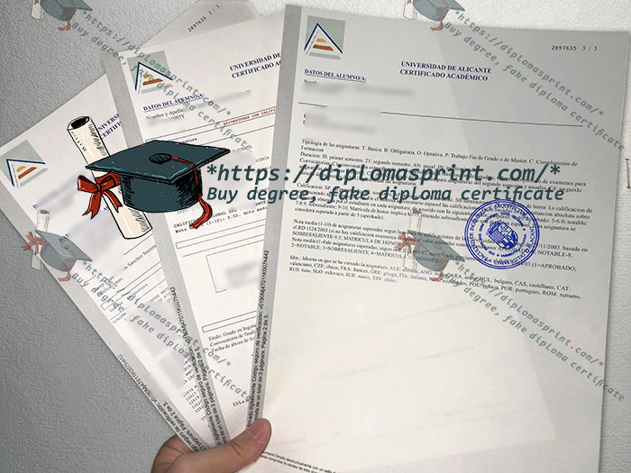 Universidad de Alicante Certificado Académico, University of Alicante Transcript