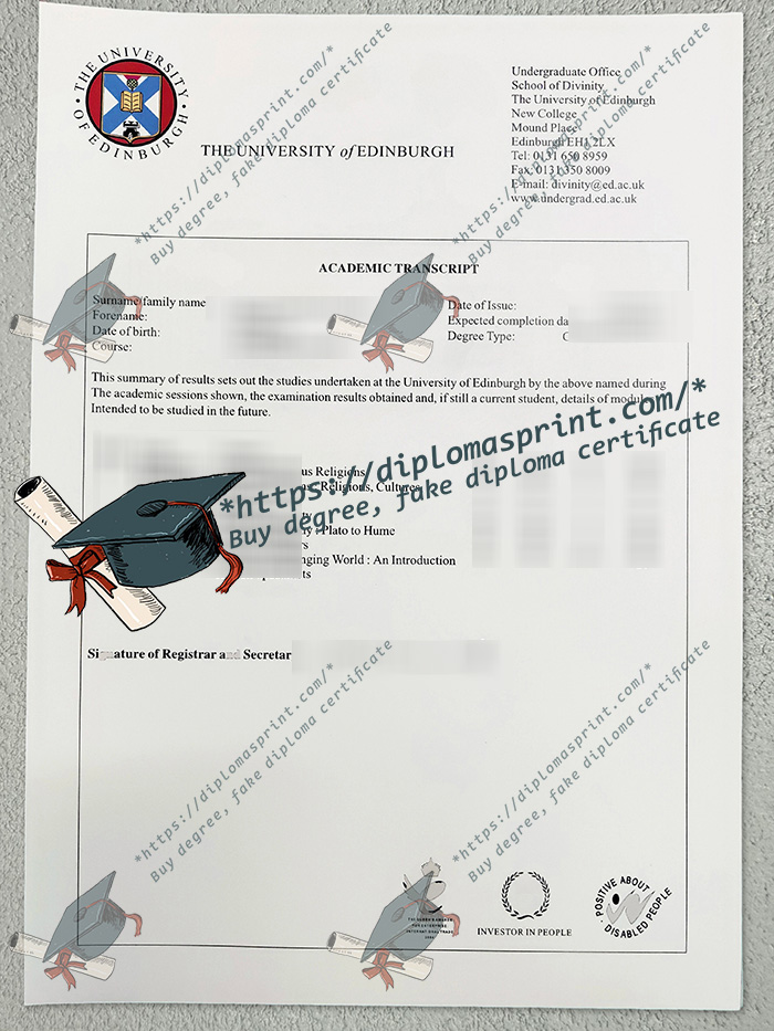 University of Edinburgh Transcript, University o Edinburgh Transcript