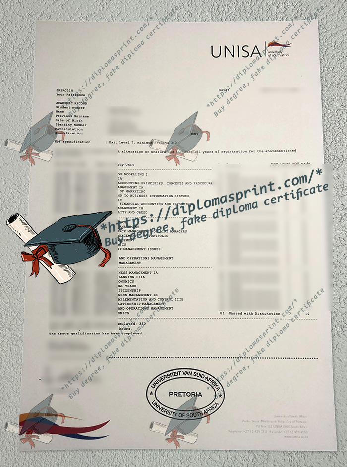 UNISA Transcript, University of South Africa Transcript