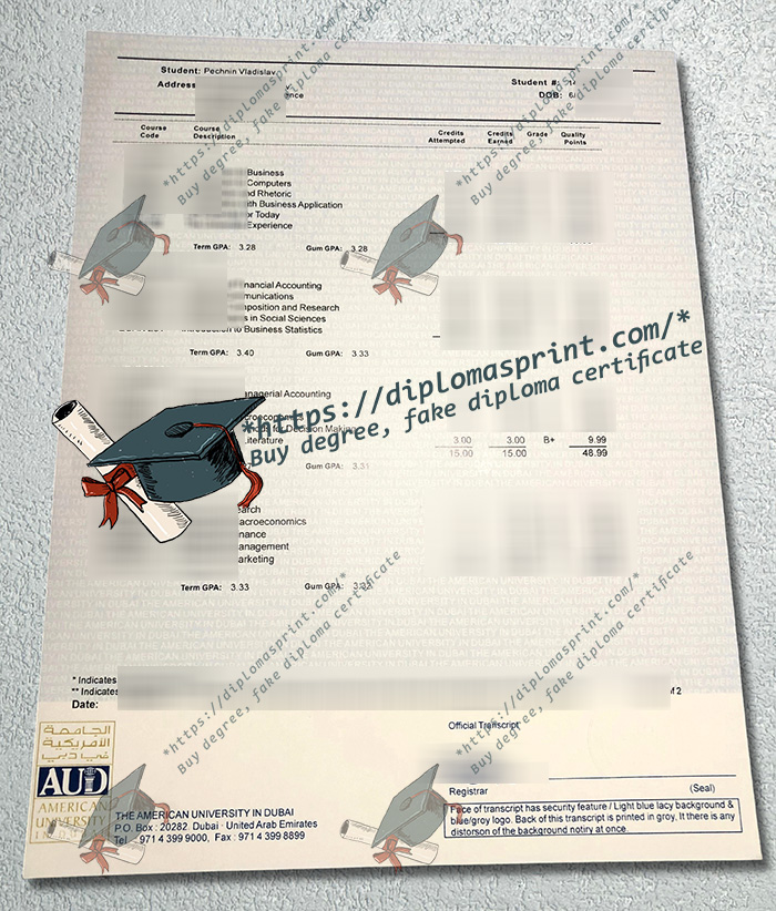 American University in Dubai Transcript