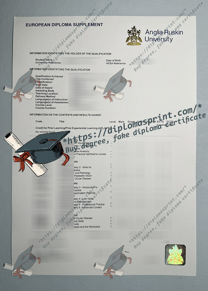Anglia Ruskin University Diploma Supplement