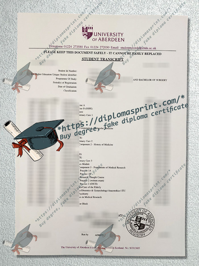 University of Aberdeen Academic record, University of Aberdeen Transcript