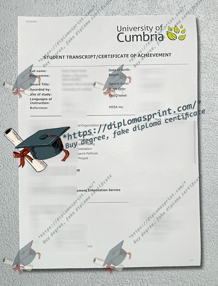University of Cumbria Transcript