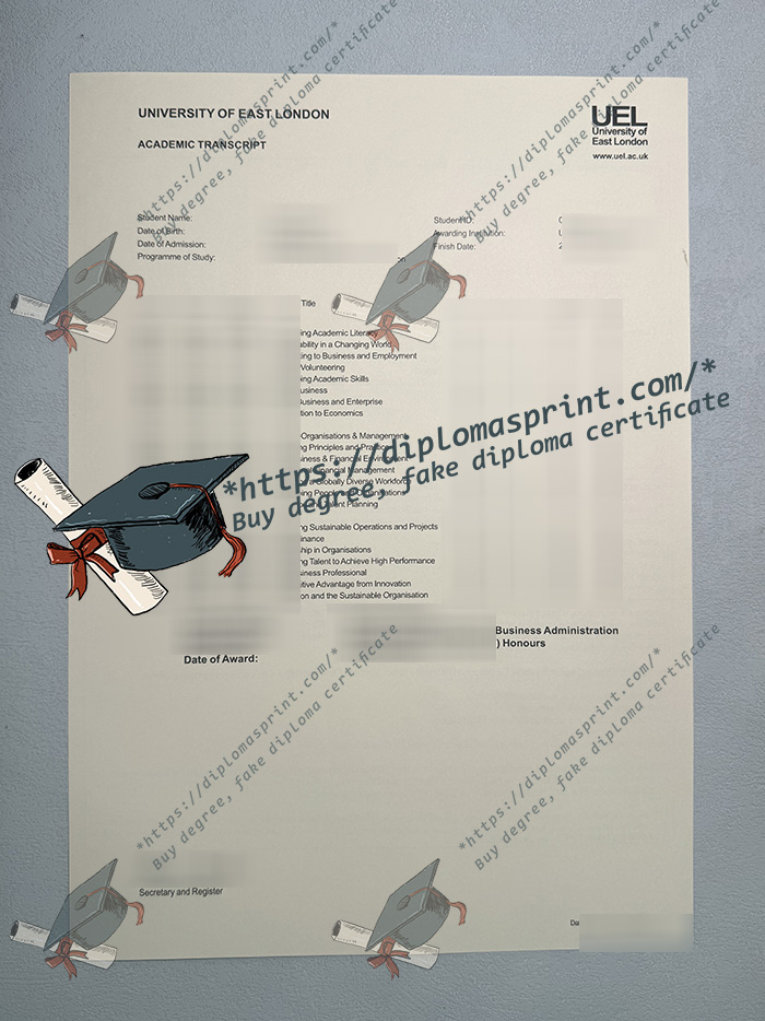 University of East London Transcript, UEL Academic record