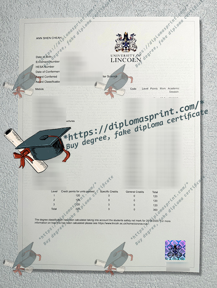 University of Lincoln Academic record, University of Lincoln Transcript