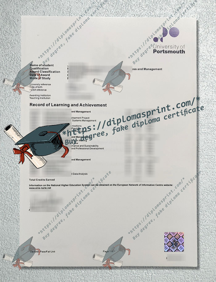 University of Portsmouth Academic record, University of Portsmouth Transcript