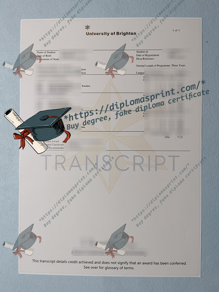 University of Brighton Academic record, University of Brighton Transcript