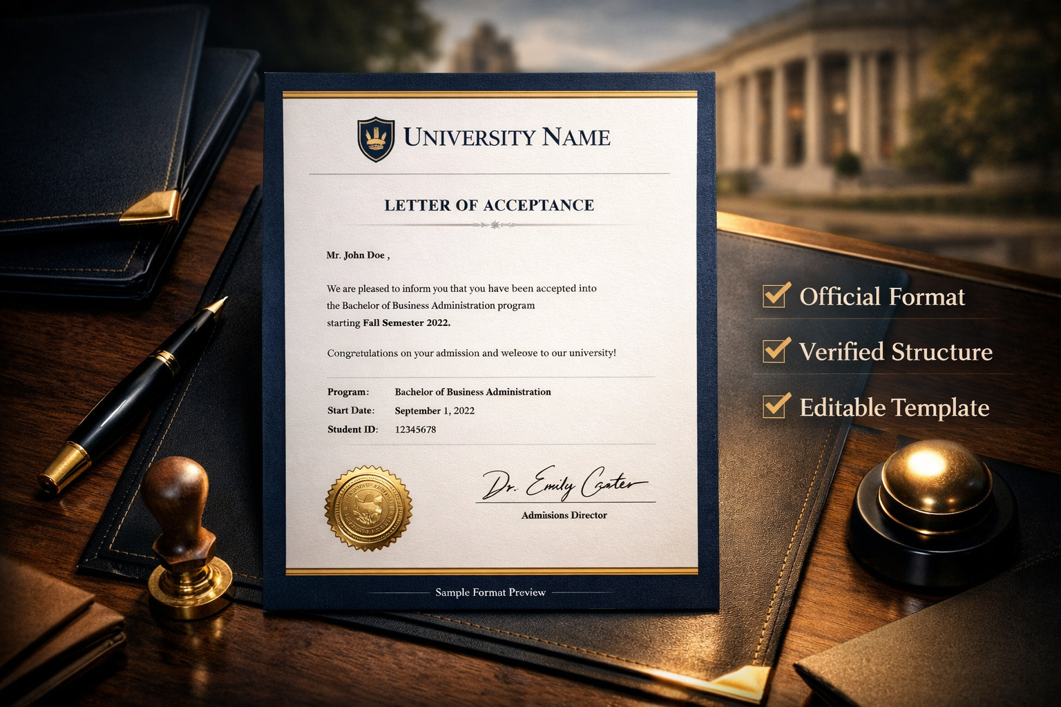 University Acceptance Letter LOA sample